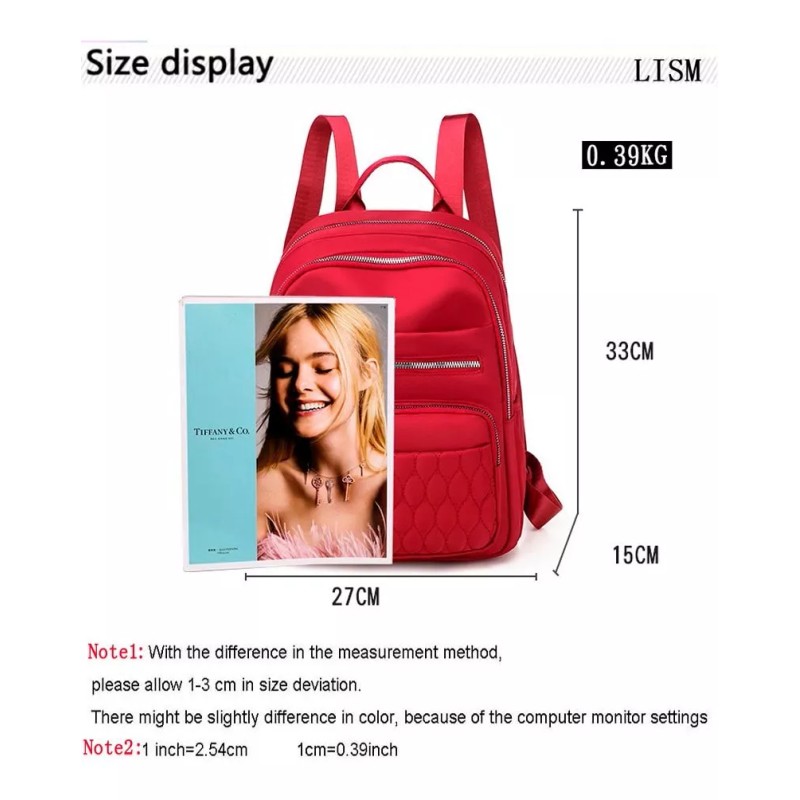 KH Mochila Bolsa Capitonada Dama Mujer 6 Cierres Viaje Escolar