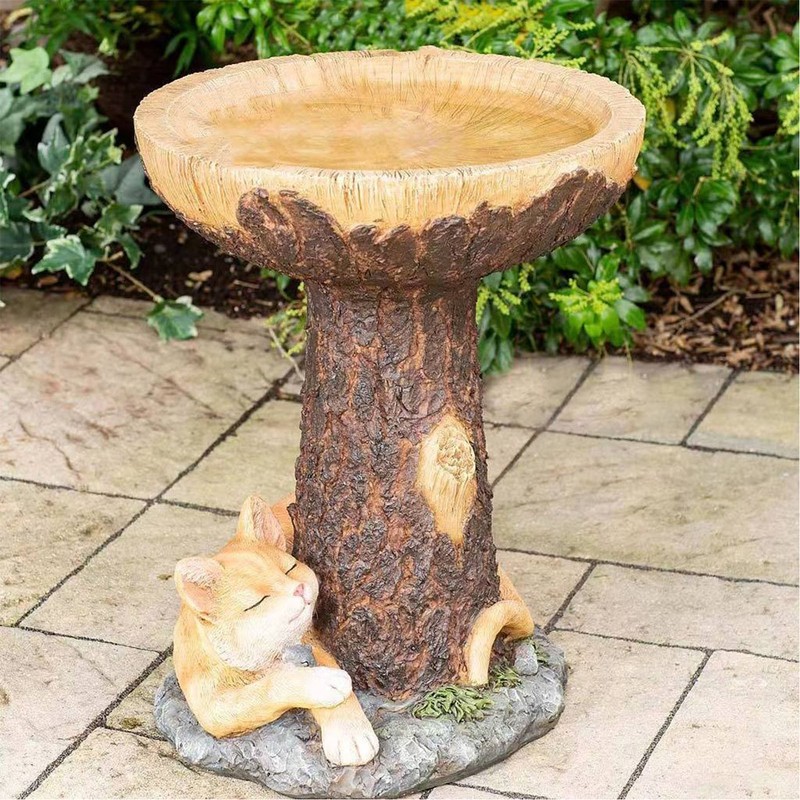 Cat Bird Bath Statue Durable Resin Bird Bath Bowl Exquisite