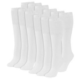 Women's Solid Tube Socks Over the Calf High 21" (6-Pair) Size 9-11 (White)