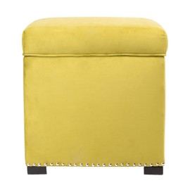 Sole Designs Mid Century Modern Living Room Upholstered Square Storage Ottoman, 18", Avocado