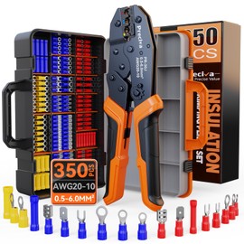 Preciva Insulated Crimping Tool Set with Storage Case, Ratcheting Wire Crimper Kit with 350 Terminals (Red, Blue, Yellow), Ergonomic Handle, High-Strength Steel, 0.5–6mm² / A.W.G. 20-10 Crimping Range