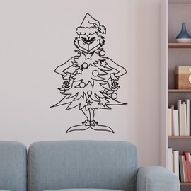 Grinch Christmas Tree Decal - 22" x 33" - for Christmas Season Living Room, Dining Room, Window, Decoration Vinyl Wall Art