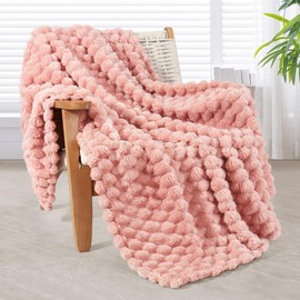 Whale Flotilla Cuddly Blanket, Fluffy Blanket with 3D Jacquard Pattern, Exquisite and Warm Blanket, Sofa Blanket for All Seasons, 130 x 150 cm, Pink