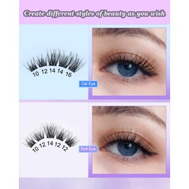 LZM Pre Glued Cluster Lashes Natural - C Curl 10-16mm Pre Glued Eyelashes With Tweezers Lightweight Individual Eyelashes (ZH16)