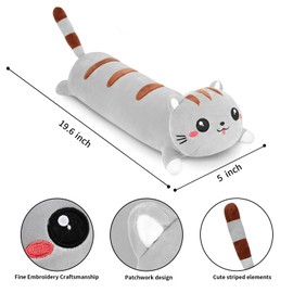 AFAN Cute Long Cat Plush Kawaii 19.6" Body Pillow Cat Stuffed Animals Soft Plushies Cuddly Cotton Kitten Sleeping Pillow Back Cushion Stuffed Plush Doll Toy Gift for Kids Girlfriend (Grey)