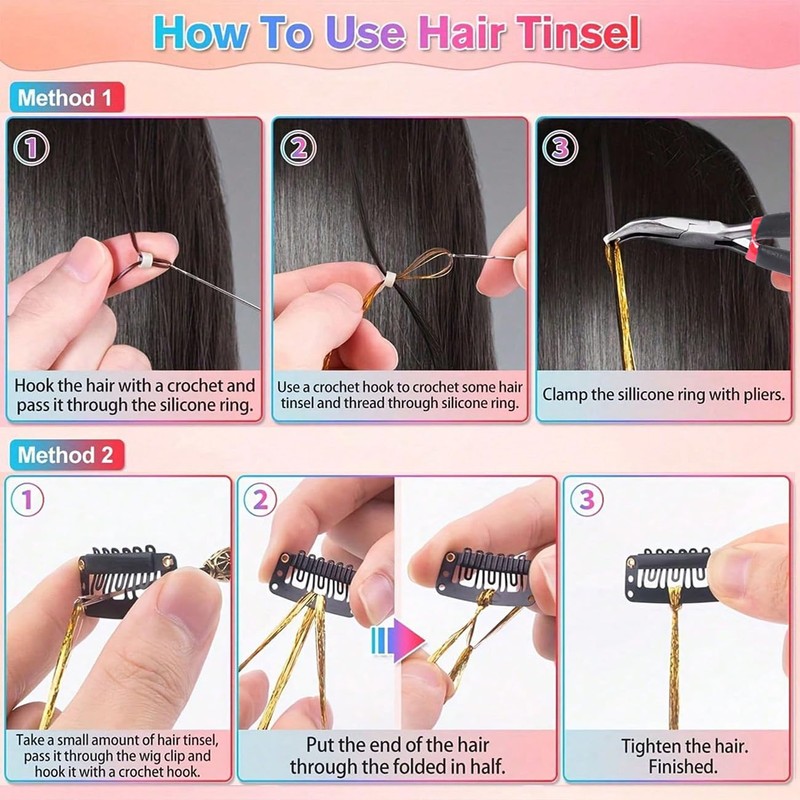 Professional Pink Hair Tinsel Kit, Fairy Hair Tinsel Extensions