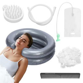 LemonRoad Inflatable Shampoo Basin Set with Inflatable Shampoo Basin Comb Disposable Ear Cover Hairbrush Shower Bag for Elderly Disabled Pregnant Injured Bedridden Handicapped Home Sink for Locs Detox