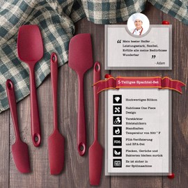 NoChoX 5 Stücke Teigschaber Hitzebeständig bis 500°F BPA Frei Silikon Spatel mit Metallkern, Nicht-Stick und Nahtloses Einteiliges Design zum Backen oder Kochen (Rot)