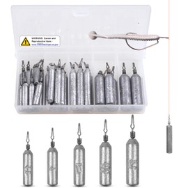 32pcs Fishing Drop Shot Weights Kit Pencil Skinny Fishing Sinker Weight with Swivel Ring Grey Cylinder Sea Fishing Weights Assortment for Freshwater Bass Fishing