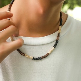 ZMANYIJEW Beaded Necklace for Men,Handmade Men Beaded Choker Necklace,Mens Surfer Heishi Necklace with Wooden Beads (ZJ11066)