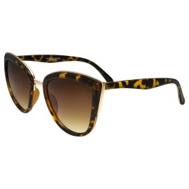 grinderPUNCH Tortoise Brown Frame Womens Flash Color Lens Oversized Cat Eye Sunglasses
