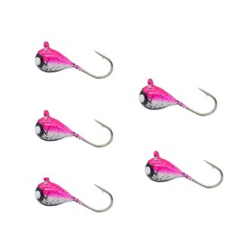 Tungsten Ice Fishing Jig Set Ice Fishing Lures, Max Sensitive Tungsten Tear Drop Ice Jig Head Hook for Panfish, Crappie, Walleye, Perch, Trout, Bluegill (Pink BLK Filament Glow, 5MM, 1/15 OZ)