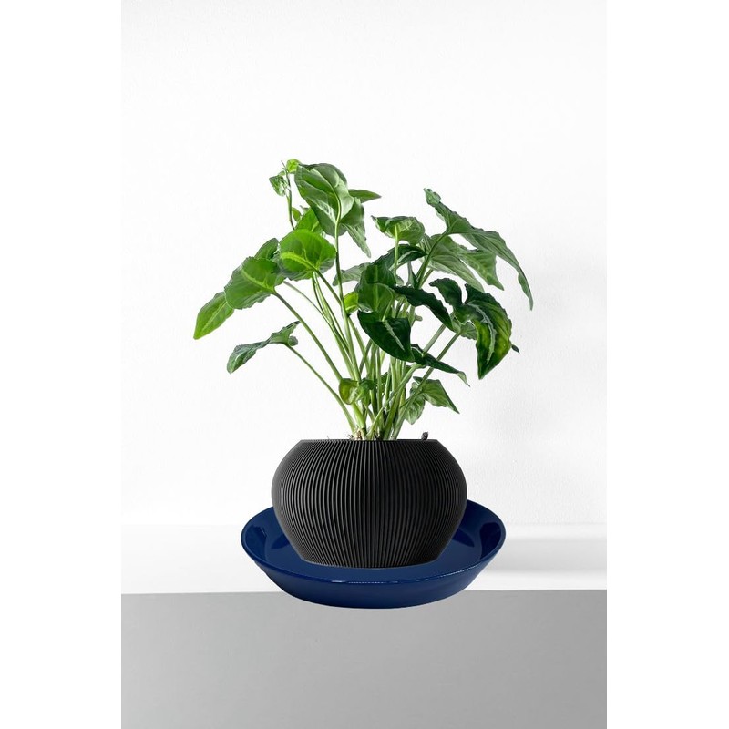 Plant Saucer Blue Ceramic Deep Pot Tray - 1 Pack