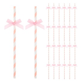 80 pcs Bow Paper Straws 7.87 inch Cute Bow Straws for Cold Drinks Smoothies Mason Jar Drinking Bridal Shower Baby Shower Birthday Wedding Holiday Party Decor