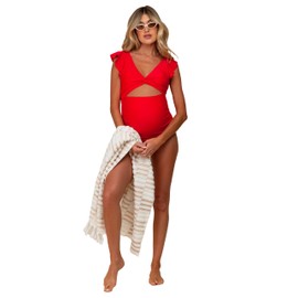 PinkBlush Red Cutout Flutter One Piece Maternity Swimsuit