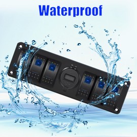 BLLYOGU 6 Gang Waterproof Rocker Switch Panel with PD Type C and QC 3.0 USB Charger, Voltmeter, for Cars,Trucks,Boats,and RVs (12V-24V)