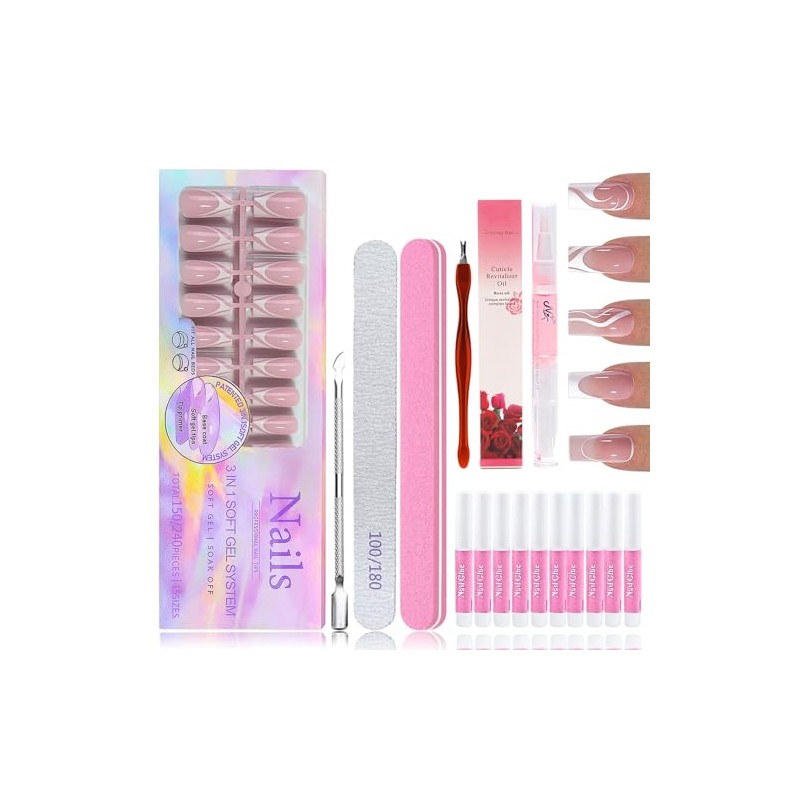 Virellay Pack of 120 Foot Nails for Gluing (Pink French