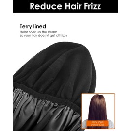 Airniese Shower Cap,Reusable Double Layer Shower Cap,Silky Satin Waterproof Bath Caps for Long Short Hair (Black)