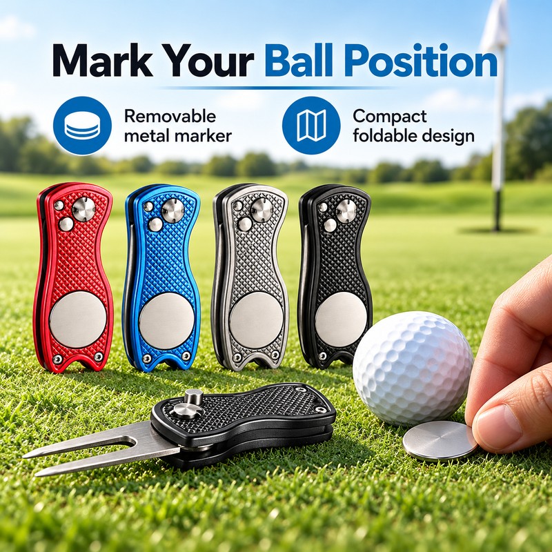 4 Pack Golf Divot Repair Tool Set - Foldable Metal