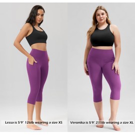 ODODOS Women's High Waisted Yoga Capris with Pockets,Tummy Control Non See Through Workout Sports Running Capri Leggings, Plum Purple, Small