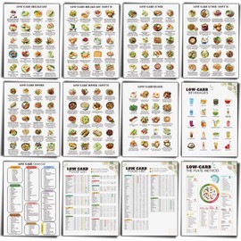 Sinload 12 Pcs Low Carb Food List Chart Posters Low Carb Meal Plan Grocery Health Food Diet Plan Beverages Snack Ideas for Kitchen