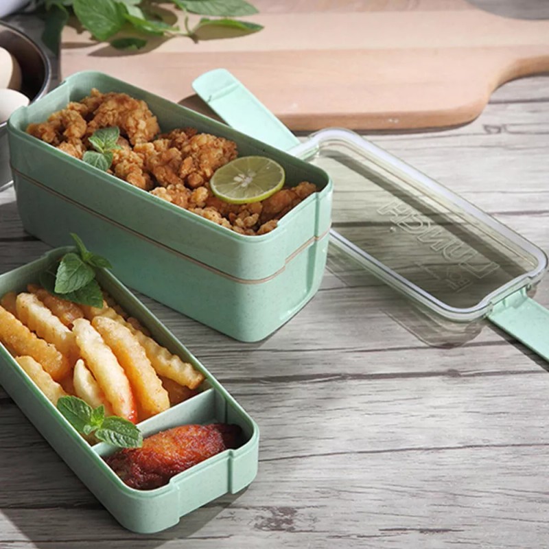 Maíz Contenedor Lonchera Box Lunch Divisiones Cubiertos Portatil