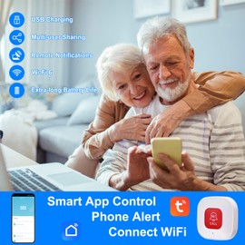 ALEENFOON Wireless WiFi Elderly Alarm Call Button,Rechargable SOS Panic Call Button ,Smart App Monitoring,Home Emergency Pager Alert System,Personal Alarms for Elderly,Patients,Children,Pregnant
