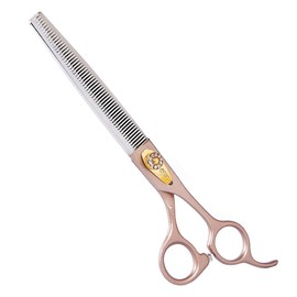 Stjuo Professional Dog Grooming Scissors Rose Gold 440C Stainless Steel Straight Thinning Curved Chunker Shears for Pet Grooming Services Dogs and Cats (Thinning, 7‘’)