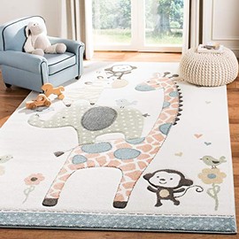 SAFAVIEH Carousel Kids Collection Area Rug - 5'3" x 7'6", Ivory, Animal Design, Non-Shedding & Easy Care, Ideal for High Traffic Areas for Boys & Girls in Playroom, Nursery, Bedroom (CRK120A)