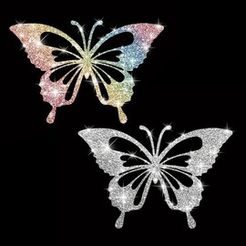 2PCS Sparkling Butterfly Self-Adhesive PVC Rainbow Glittery Decal Sticker for Cars, Laptops, Trucks, Motorcycles Wall Window Luggage Scratch Cover Door Multi-Surface Decor Sticker