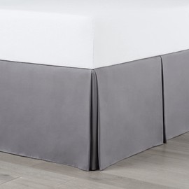 Martex Solid Tailored Pleated Lightweight Hotel Style Easy Fit Machine Wash Polyester 21-inch Drop King Bedskirt, King, Grey