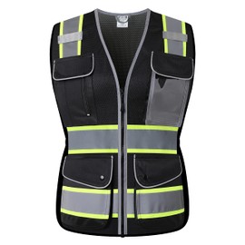 HATAUNKI High Visibility Reflection Peacock Mesh Safety Vests with 9 Pockets and Front Zipper, hi vis safety vest for Women, Meets ANSI/ISEA Standards(Peacock-16,M)