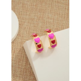 LILIE&WHITE Valentine's Day Hoop Earrings for Women - Gold Heart Earrings with Pink and Red, Hypoallergenic, Colourfast, Gift for Birthdays, Anniversaries, Weddings & Everyday Use, Brass