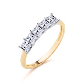Old English Jewellers 9ct Yellow Gold on Silver Simulated Diamond Princess cut Eternity Ring size K to S (L)