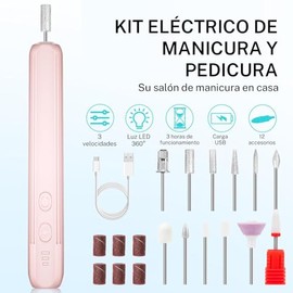 Drill Para uñas Profesional, Lima de Uñas Eléctrica, Kit Taladro de Uñas Recargable con 12 Puntas y Papel de Lija, 3 Velocidades Ajustables, con Luz L