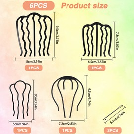 MIKIMIQI 6 Pcs Hair Combs for Women, Includes 4 U Shape Hair Fork Clips for Updo Bun, French Twist Tool, 2 Teeth Hair Pins for Girls Vintage Hair Styling