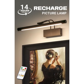 WAMBLZ Wireless Picture Lights for Wall 16 inch Battery Operated Art Lighting with IR Remote Control Black Rechargeable Cordless Gallery Light Dimmable LED Picture Frame Light for Paingtings
