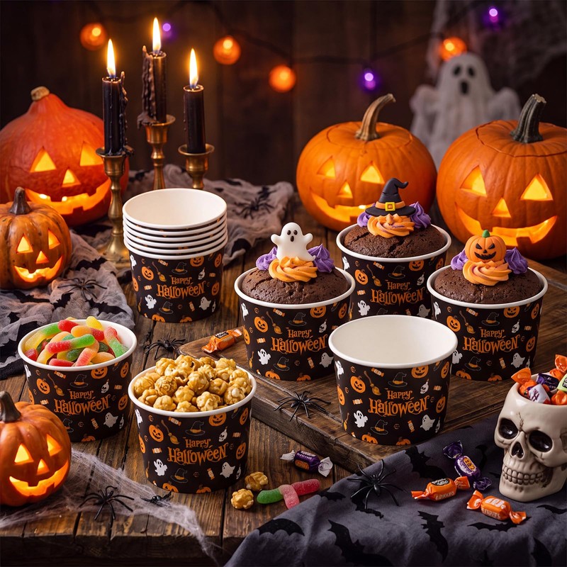50 Pack Halloween Soup Bowls 9oz Disposable Paper Snack Cups