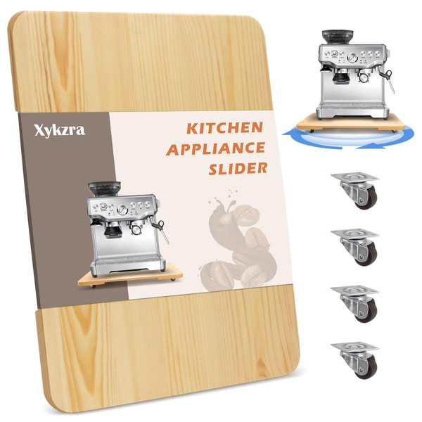 Sliding Tray for Coffee Maker, Pine Wood 360° Rolling Tray