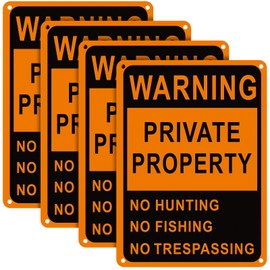 Lineshading 4 Pcs Posted No Trespassing Signs Private Property Weatherproof No Hunting Signs Reflective Aluminum Posted Signs for Warning Fishing Trapping (Black, Orange,10 x 14 Inches)