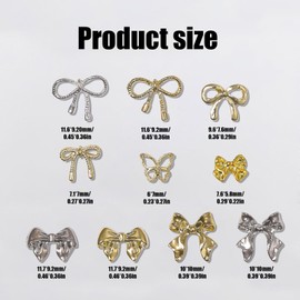 Bow Nail Charms, 100 Pcs 3D Bows Nail Charms Gold Silver Nail Gems Metal Bowknot Butterfly Nail Art Decorations Nail Jewels for Women Girls Nail Design DIY Crafts (Gold+Silver D)