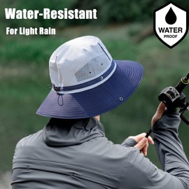 KXF Waterproof Sun Hat for Women Men Breathable Wide Brim Summer Hiking Fishing Beach UV Protection Safari Hat Foldable Lightweight Sun Cap with Chin Strap Adjustable Packable Navy