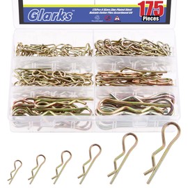GLARKS G-2399 175Pcs Hairpins R Clips Cotter Pins Assortment Kit 6 Sizes Zinc Plated Carbon Steel R Pin Hair Pin Clips Spring Fasteners for Hitch Pin Lock Systems