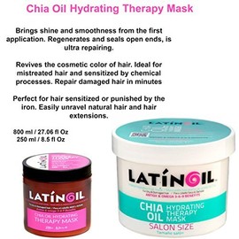 LATINOIL Chia Oil Hair Mask Treatment for Dry Damaged Hair - Deep Conditioner Anti Frizz Hydrating Moisturizer - for Low Porosity, Curly, Color Treated, Split End Hair Repair Masque for Women 8.5 Oz
