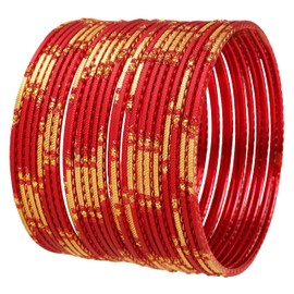 New! Touchstone Indian Fresh Bollywood Fashion Handcrafted Enchanting Pastel Hot Red Golden Colors Rhinestone Designer Jewelry Bracelets Bangle. Set of 24. for Women.
