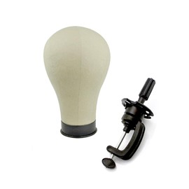 Mannequin Head with Clamp Stand, Canvas Wig Holder Poly Manikin Head for Display Hat Glasses Scarf Jewelry (Beige)