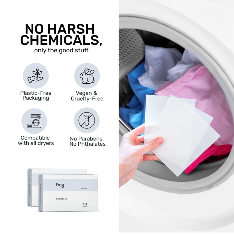 FREY Naturally Scented Dryer Sheets - Fabric Softener for Soft,