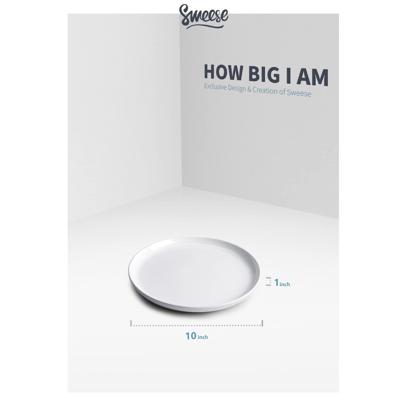 Sweese Porcelain White Dinner Plates Set of 6, 10 Inch
