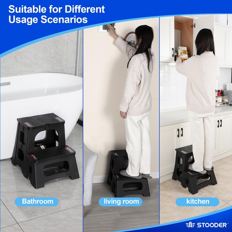 STOODER Folding 2-Step Stool - Upgraded Stable A-Frame, Safety Lock,