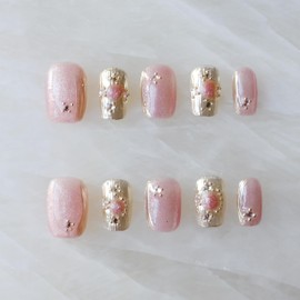 [GLORS] Purely Handmade Short Press On Nails | Pink Purple Cat-eye with Buccilati Style Fake False Nail Art | Salon Quality Wearable Nails in Short Square 10 pieces(M, SS)